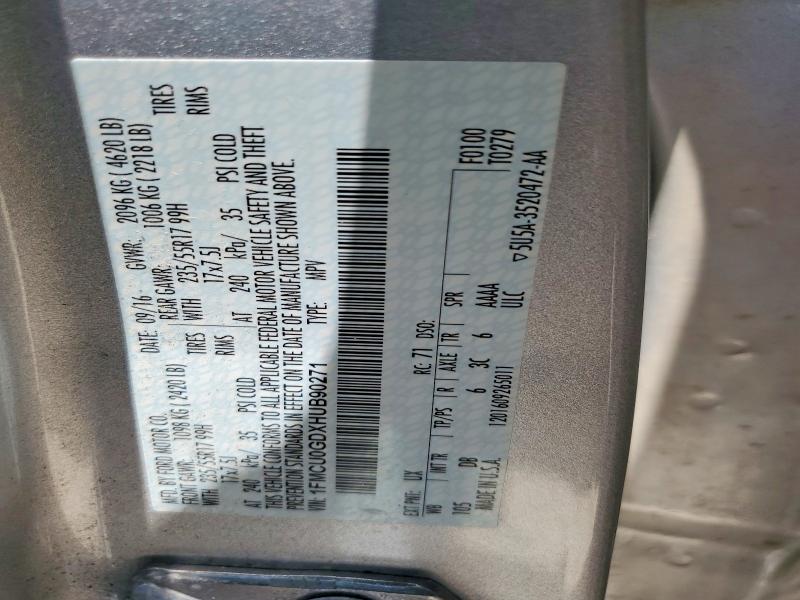 2017 Ford Escape მანქანა იყიდება აუქციონზე, vin: 1FMCU0GDXHUB90271, აუქციონის ნომერი: 61998876