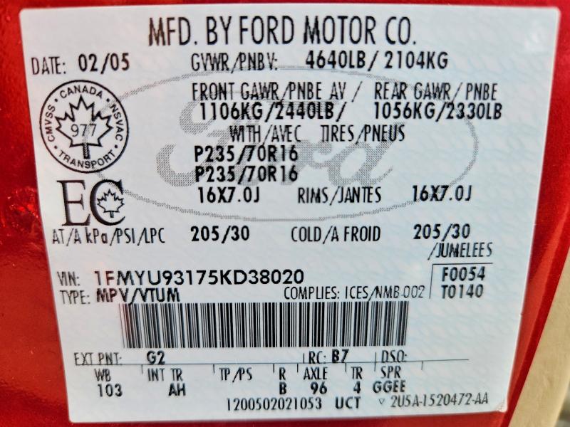 2005 Ford Escape მანქანა იყიდება აუქციონზე, vin: 1FMYU93175KD38020, აუქციონის ნომერი: 61931636