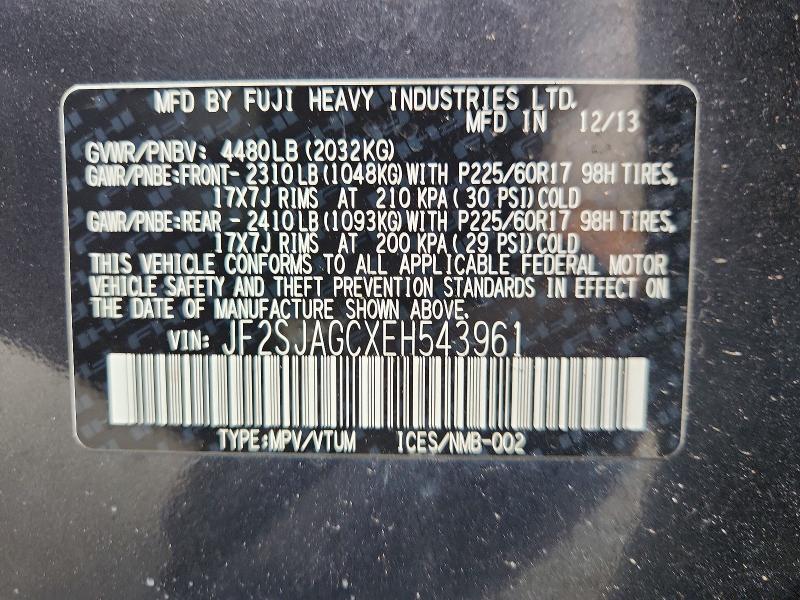 2014 Subaru Forester მანქანა იყიდება აუქციონზე, vin: JF2SJAGCXEH543961, აუქციონის ნომერი: 63306456