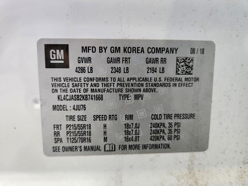 Продаж на аукціоні авто 2019 Buick Encore, vin: KL4CJASB2KB741668, номер лоту: 59739816