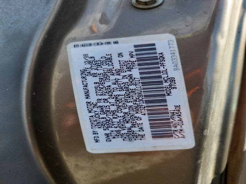 62776566 :رقم المزاد ، 4T3ZF13C9XU117017 vin ، 1999 Toyota Sienna مزاد بيع
