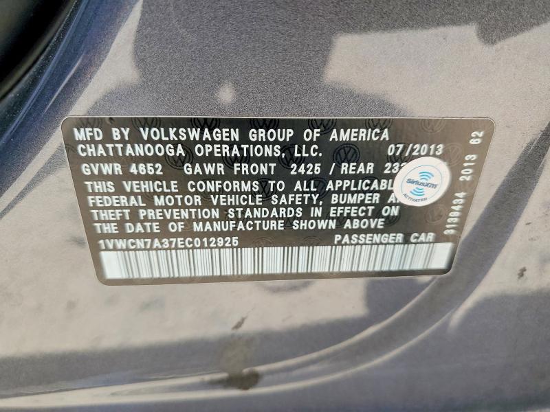 Aukcja sprzedaży 2014 Volkswagen Passat, vin: 1VWCN7A37EC012925, numer aukcji: 59145606