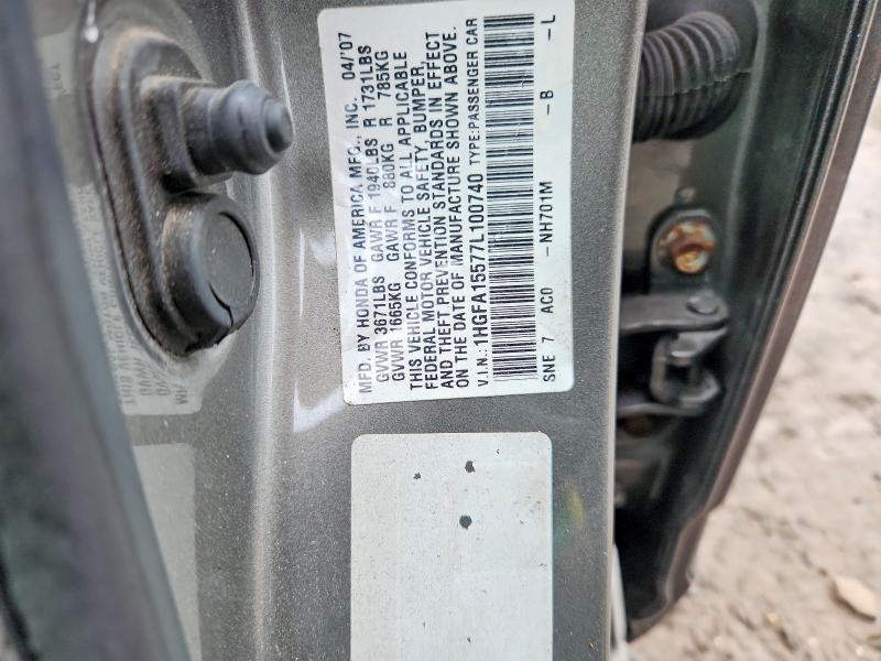 Продажа на аукционе авто 2007 Honda Civic, vin: 1HGFA15577L100740, номер лота: 62425666