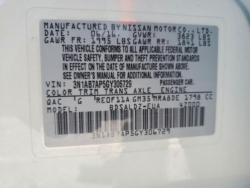 59903516 :رقم المزاد ، 3N1AB7AP5GY306729 vin ، 2016 Nissan Sentra مزاد بيع