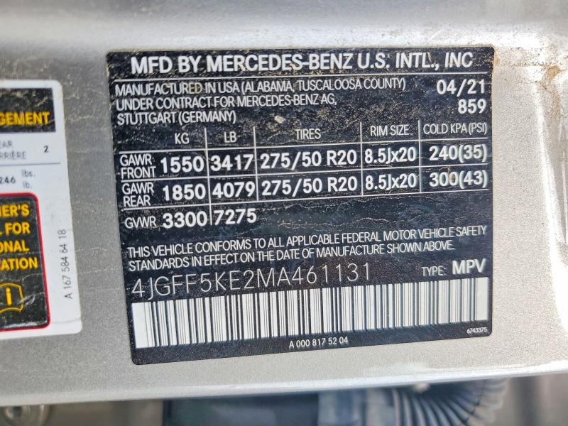2021 Mercedes-benz Gls მანქანა იყიდება აუქციონზე, vin: 4JGFF5KE2MA461131, აუქციონის ნომერი: 61847636