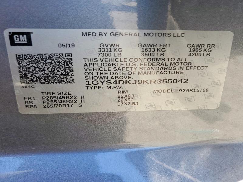 2019 Cadillac Escalade მანქანა იყიდება აუქციონზე, vin: 1GYS4DKJ9KR355042, აუქციონის ნომერი: 59395346