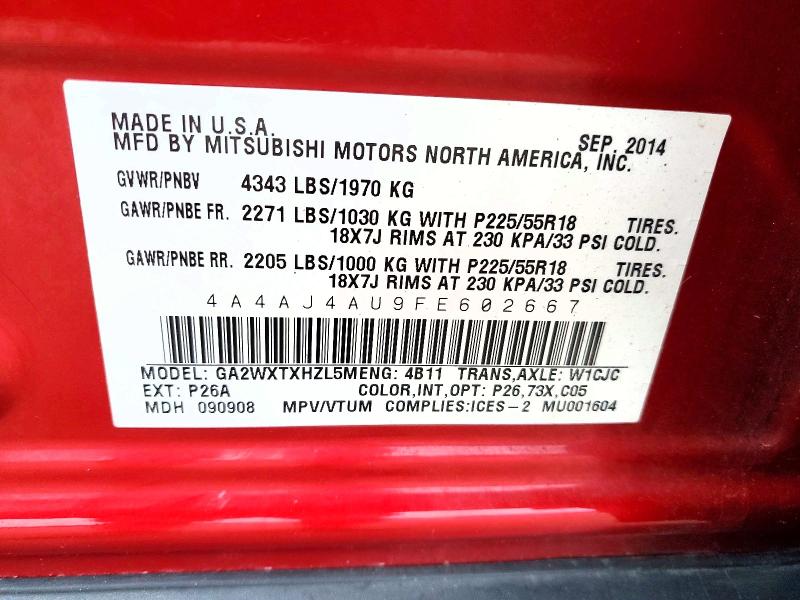 Продаж на аукціоні авто 2015 Mitsubishi Rvr, vin: 4A4AJ4AU9FE602667, номер лоту: 85990025