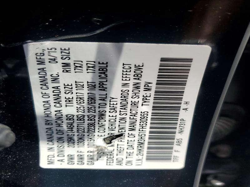 62116196 :رقم المزاد ، 2HKRM3H51FH530955 vin ، 2015 Honda Cr-v مزاد بيع