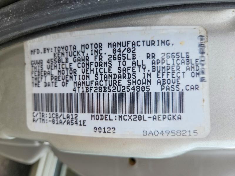 59742016 :رقم المزاد ، 4T1BF28B52U254805 vin ، 2002 Toyota Avalon مزاد بيع