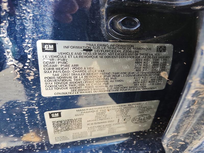 62272606 :رقم المزاد ، 1GTU9CED9LZ206194 vin ، 2020 Gmc Sierra مزاد بيع