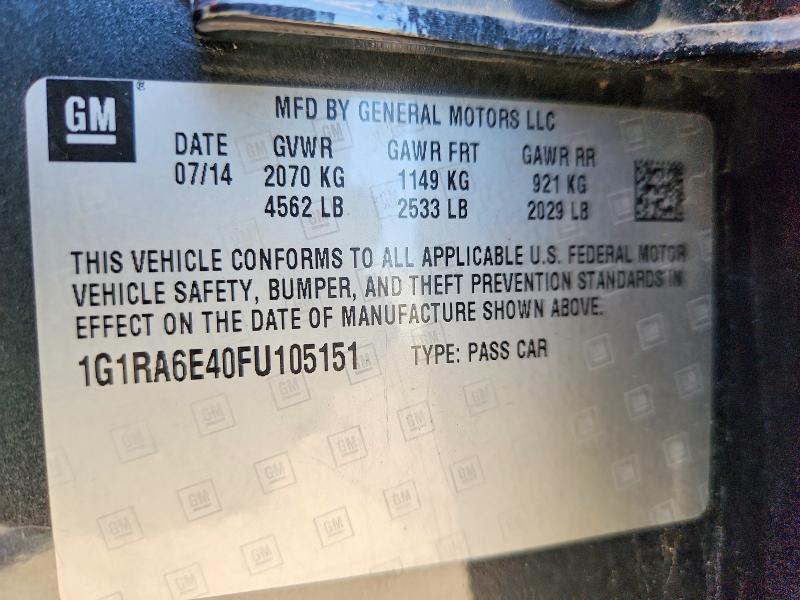 2015 Chevrolet Volt მანქანა იყიდება აუქციონზე, vin: 1G1RA6E40FU105151, აუქციონის ნომერი: 59976336