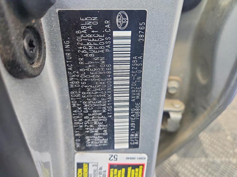 Aukcja sprzedaży 2022 Toyota Camry, vin: 4T1G11AKXNU064866, numer aukcji: 61684846
