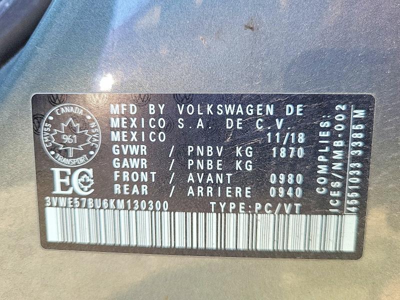 Продажа на аукционе авто 2019 Volkswagen Jetta, vin: 3VWE57BU6KM130300, номер лота: 59669006