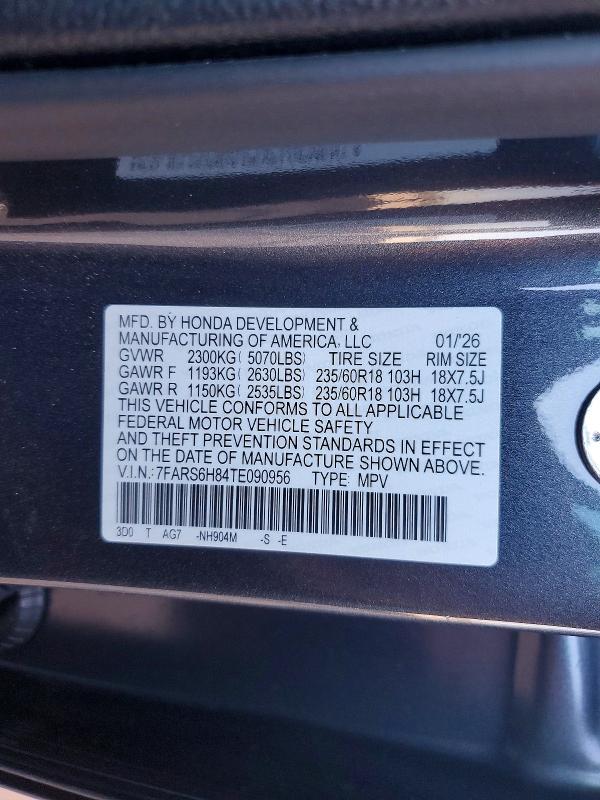 2026 Honda Cr-v მანქანა იყიდება აუქციონზე, vin: 7FARS6H84TE090956, აუქციონის ნომერი: 60437616