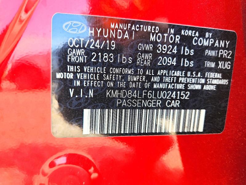 61670486 :رقم المزاد ، KMHD84LF6LU024152 vin ، 2020 Hyundai Elantra مزاد بيع