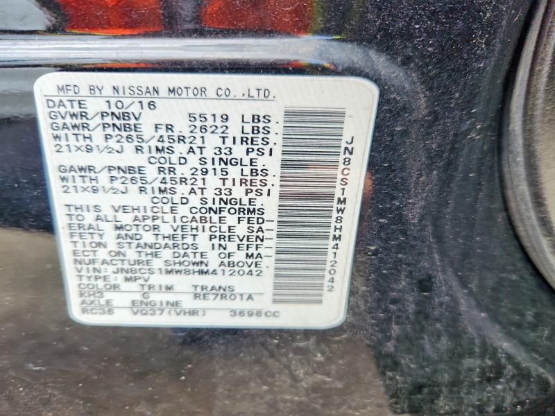 Aukcja sprzedaży 2017 Infiniti Qx70, vin: JN8CS1MW8HM412042, numer aukcji: 58707256