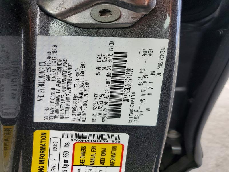 60522556 :رقم المزاد ، 3FA6P0SU4GR241808 vin ، 2016 Ford Fusion مزاد بيع