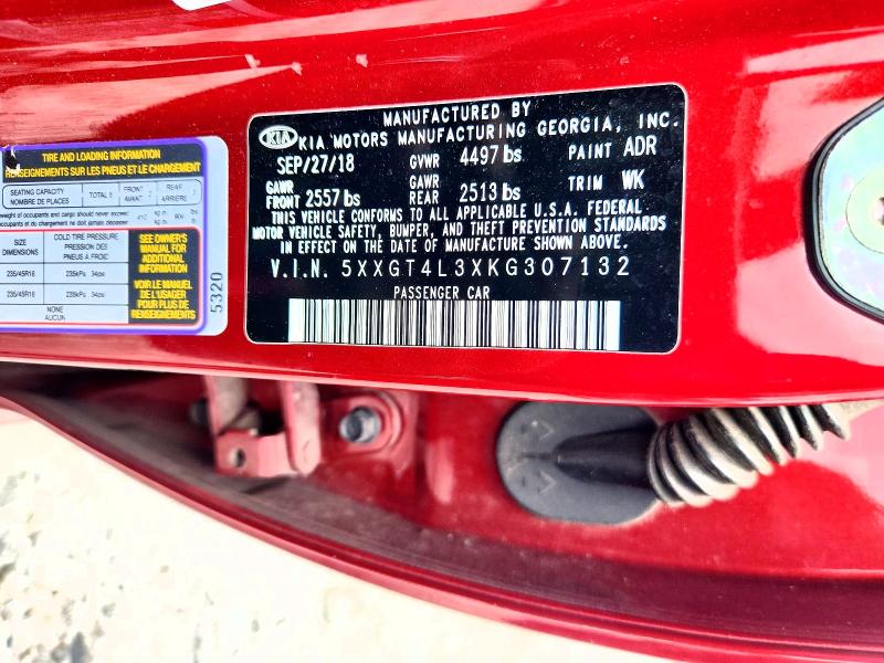 Aukcja sprzedaży 2019 Kia Optima, vin: 5XXGT4L3XKG307132, numer aukcji: 61222996