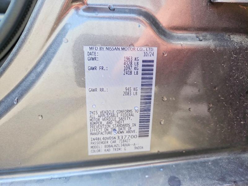 Продажа на аукционе авто 2025 Nissan Altima, vin: 1N4BL4DV0SN337700, номер лота: 62531396