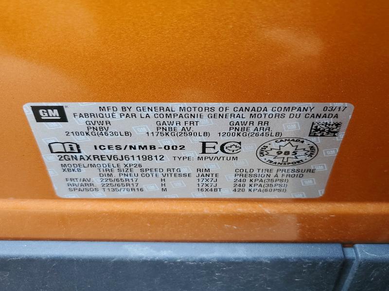 2018 Chevrolet Equinox მანქანა იყიდება აუქციონზე, vin: 2GNAXREV6J6119812, აუქციონის ნომერი: 60326036