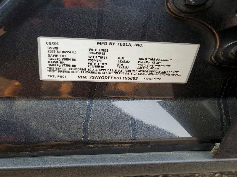 60014826 :رقم المزاد ، 7SAYGDEEXRF195603 vin ، 2024 Tesla Model Y مزاد بيع