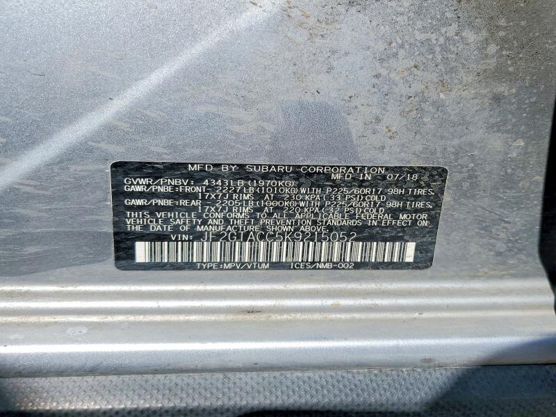 Aukcja sprzedaży 2019 Subaru Crosstrek, vin: JF2GTACC5K9215052, numer aukcji: 60893736