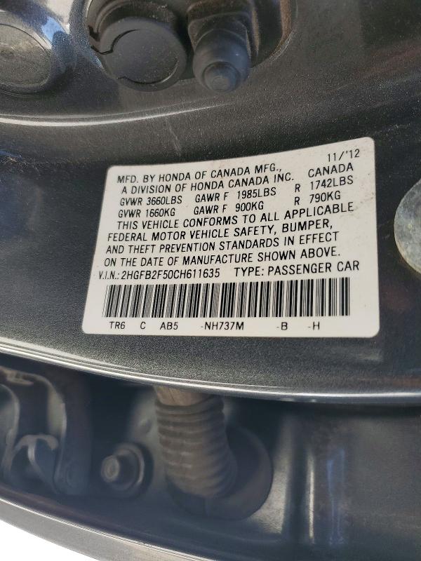 Продажа на аукционе авто 2012 Honda Civic, vin: 2HGFB2F50CH611635, номер лота: 62479856