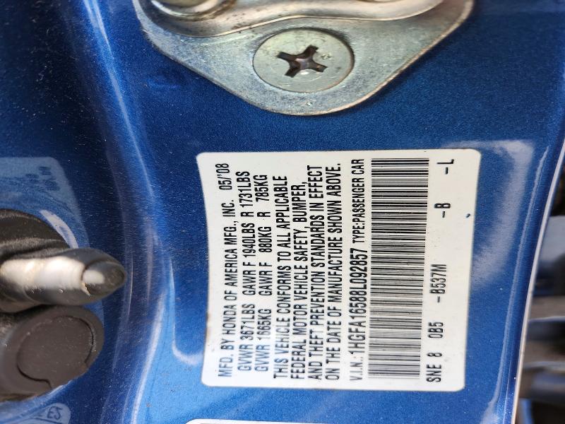 Aukcja sprzedaży 2008 Honda Civic, vin: 1HGFA16588L092857, numer aukcji: 62078966