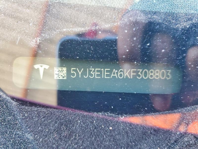 62060156 :رقم المزاد ، 5YJ3E1EA6KF308803 vin ، 2019 Tesla Model 3 مزاد بيع