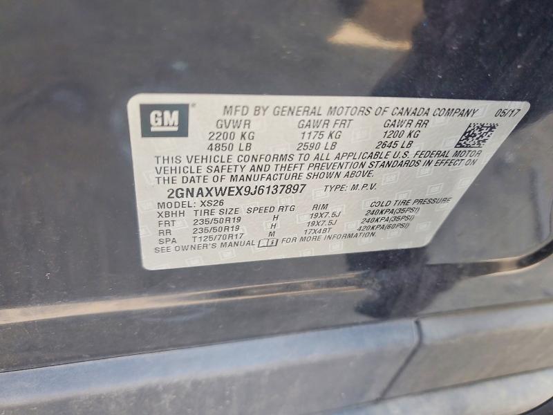 2018 Chevrolet Equinox მანქანა იყიდება აუქციონზე, vin: 2GNAXWEX9J6137897, აუქციონის ნომერი: 62279236