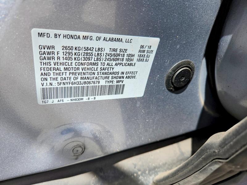 Aukcja sprzedaży 2018 Honda Pilot, vin: 5FNYF6H33JB067679, numer aukcji: 60178056
