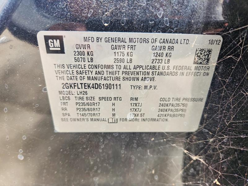Aukcja sprzedaży 2013 Gmc Terrain, vin: 2GKFLTEK4D6190111, numer aukcji: 60521276
