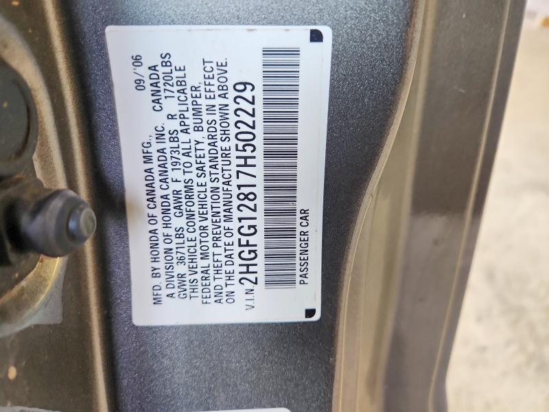 Aukcja sprzedaży 2007 Honda Civic, vin: 2HGFG12817H502229, numer aukcji: 59887036