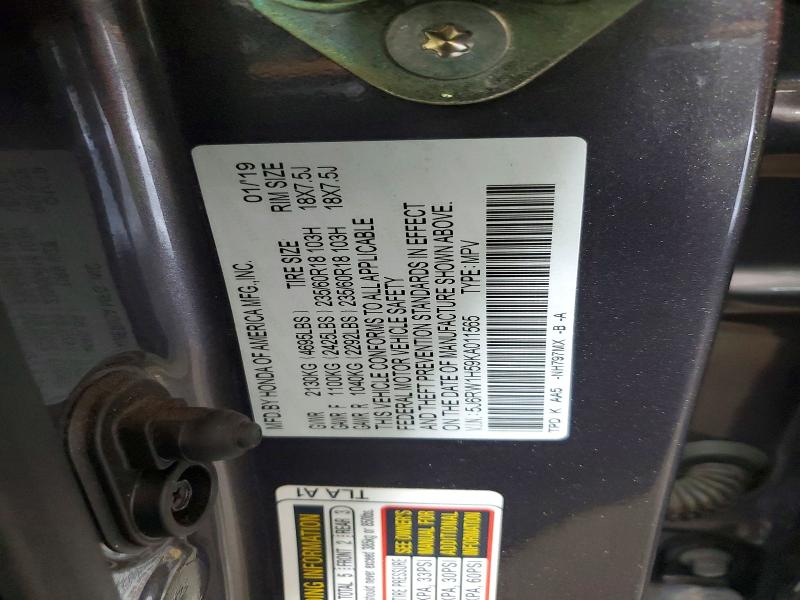 Продаж на аукціоні авто 2019 Honda Cr-v, vin: 5J6RW1H59KA011565, номер лоту: 59730106