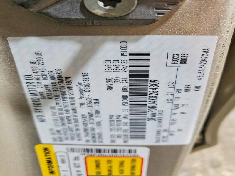 Aukcja sprzedaży 2019 Ford Fusion, vin: 3FA6P0RU4KR264309, numer aukcji: 62349016
