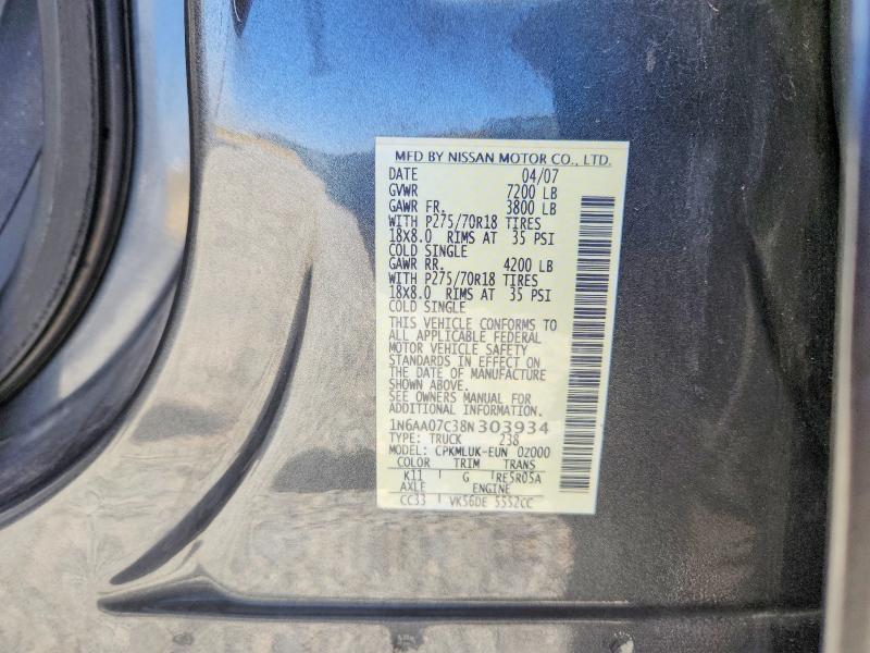 62306406 :رقم المزاد ، 1N6AA07C38N303934 vin ، 2008 Nissan Titan مزاد بيع