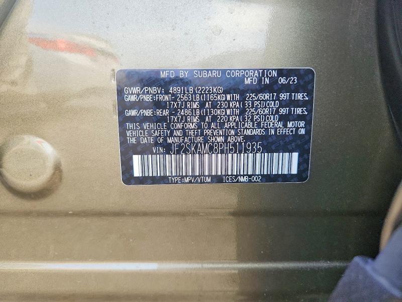 Продаж на аукціоні авто 2023 Subaru Forester, vin: JF2SKAMC8PH511935, номер лоту: 62802456