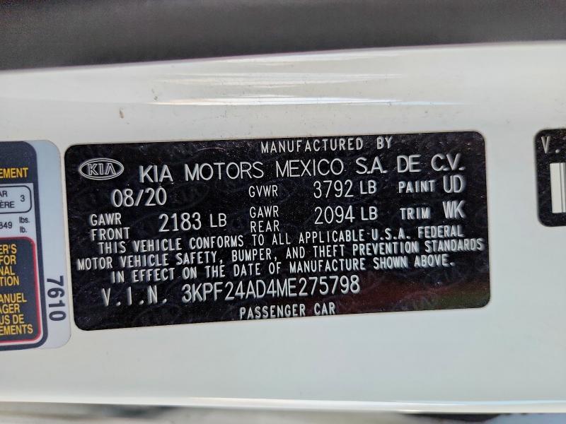 Aukcja sprzedaży 2021 Kia Forte, vin: 3KPF24AD4ME275798, numer aukcji: 60841616