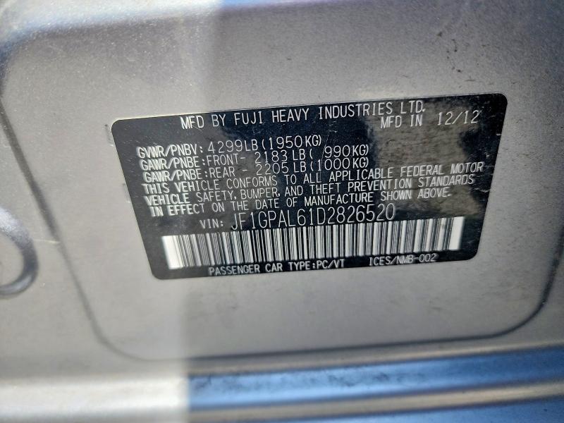 Aukcja sprzedaży 2013 Subaru Impreza, vin: JF1GPAL61D2826520, numer aukcji: 61757126