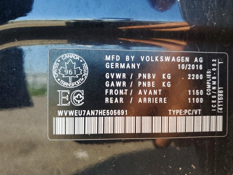 60594056 :رقم المزاد ، WVWEU7AN7HE505691 vin ، 2017 Volkswagen Cc مزاد بيع