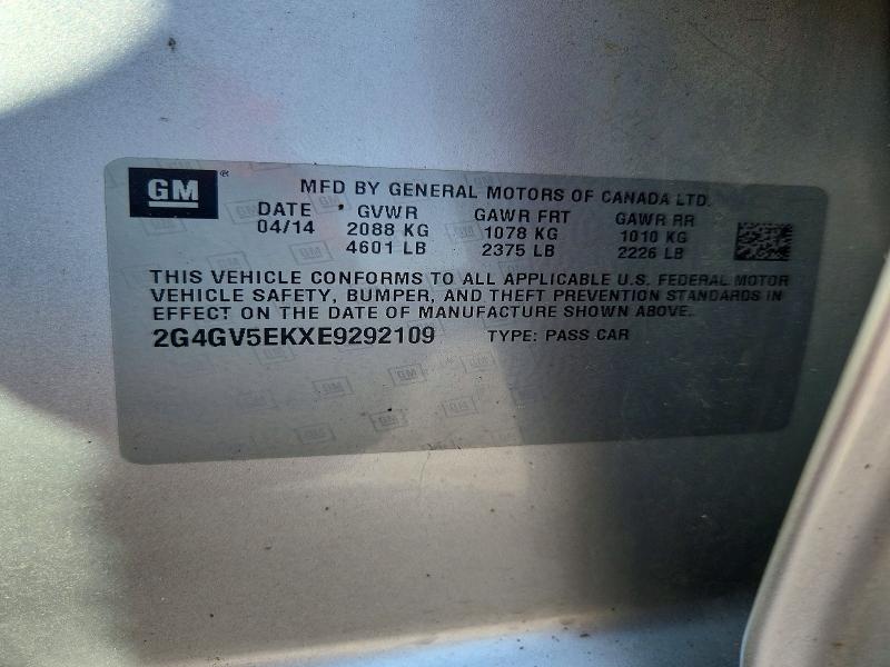 Aukcja sprzedaży 2014 Buick Regal, vin: 2G4GV5EKXE9292109, numer aukcji: 59356416