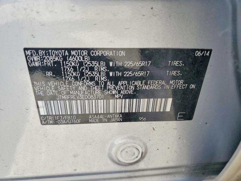 Aukcja sprzedaży 2014 Toyota Rav4, vin: JTMBFREV3ED083701, numer aukcji: 60364756
