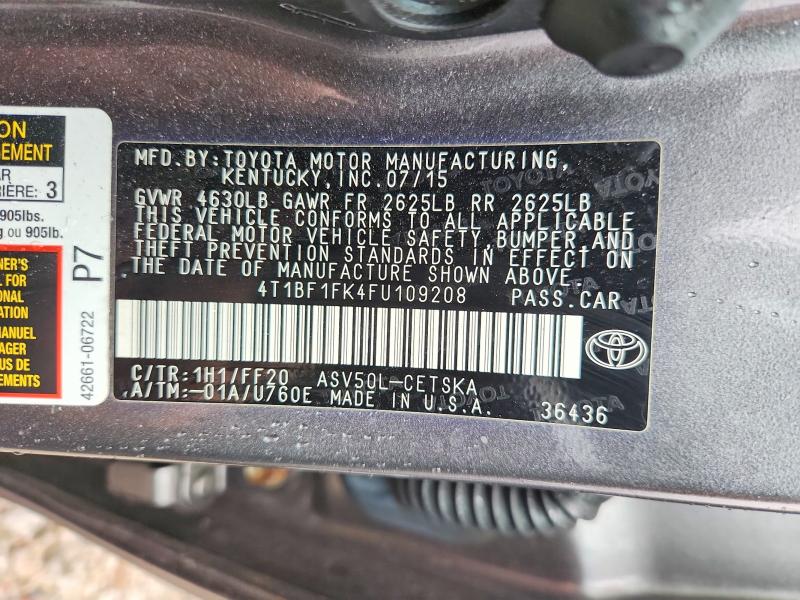 Aukcja sprzedaży 2015 Toyota Camry, vin: 4T1BF1FK4FU109208, numer aukcji: 60155186