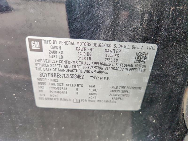 59282476 :رقم المزاد ، 3GYFNBE37GS558452 vin ، 2016 Cadillac Srx مزاد بيع