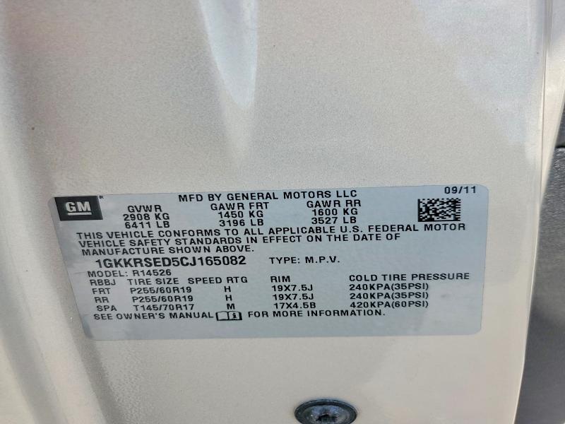 2012 Gmc Acadia მანქანა იყიდება აუქციონზე, vin: 1GKKRSED5CJ165082, აუქციონის ნომერი: 63171516