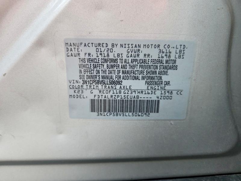 2020 Nissan Kicks მანქანა იყიდება აუქციონზე, vin: 3N1CP5BV5LL506092, აუქციონის ნომერი: 61163646