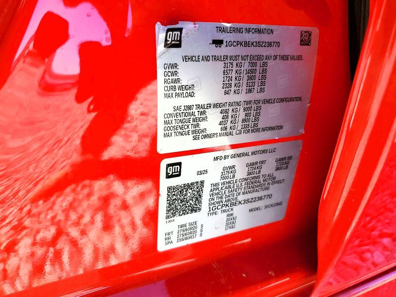59913536 :رقم المزاد ، 1GCPKBEK3SZ236770 vin ، 2025 Chevrolet Silverado مزاد بيع