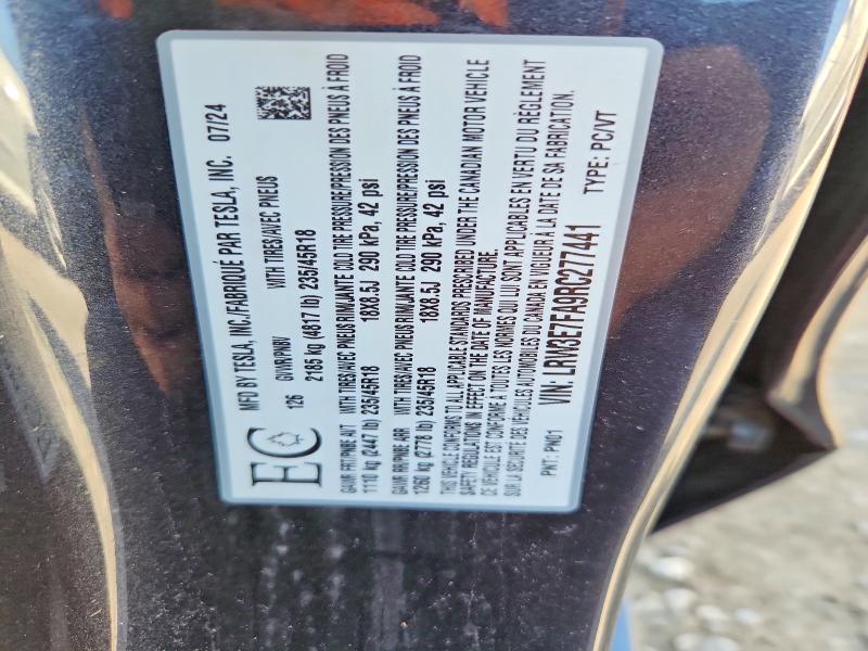 Aukcja sprzedaży 2024 Tesla Model 3, vin: LRW3E7FA9RC277441, numer aukcji: 61015836