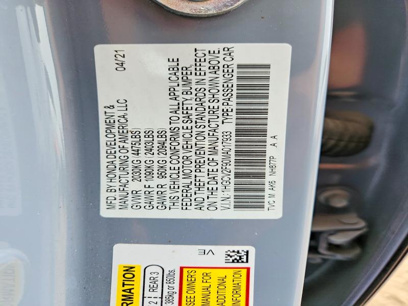Aukcja sprzedaży 2021 Honda Accord, vin: 1HGCV2F90MA017933, numer aukcji: 61808166