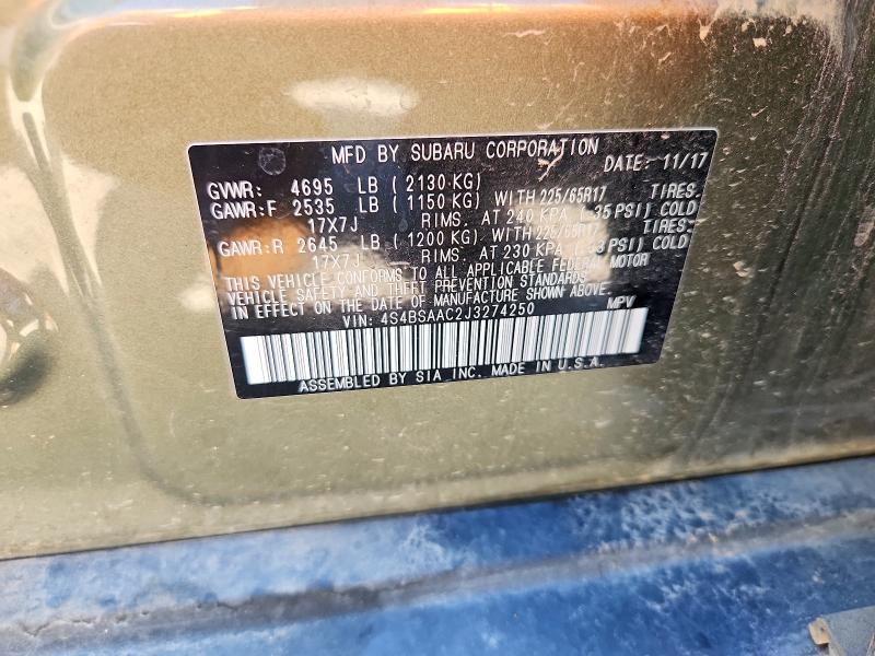Aukcja sprzedaży 2018 Subaru Outback, vin: 4S4BSAAC2J3274250, numer aukcji: 61788216